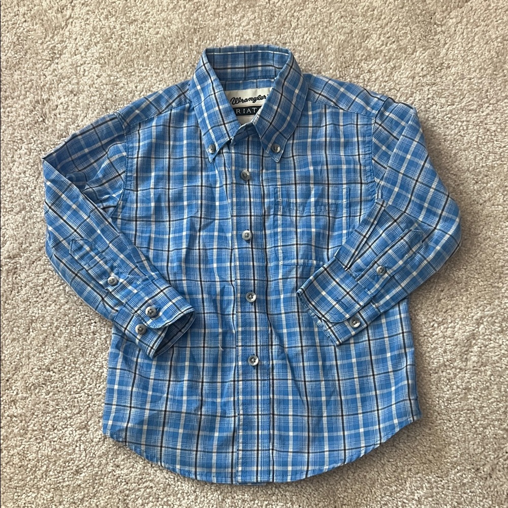 Wrangler Blue & White Plaid Button-Down Shirt
